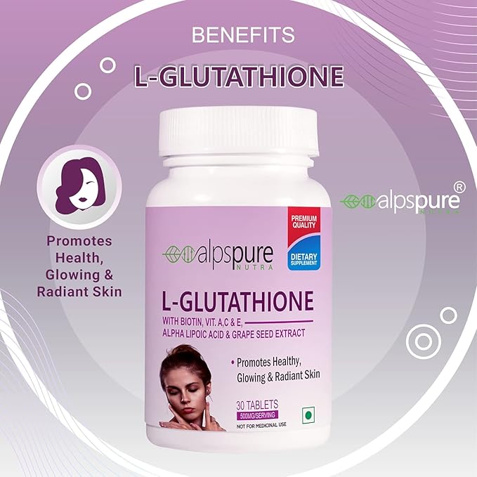 Generic L-Glutathione Tablets with Biotin Vitamin A.C E Alpha Lipoic Acid &amp Grape Seed Extract (30 Tablets) for Healthy and Youthful Glowing Skin for Men and Women Pack of-1
