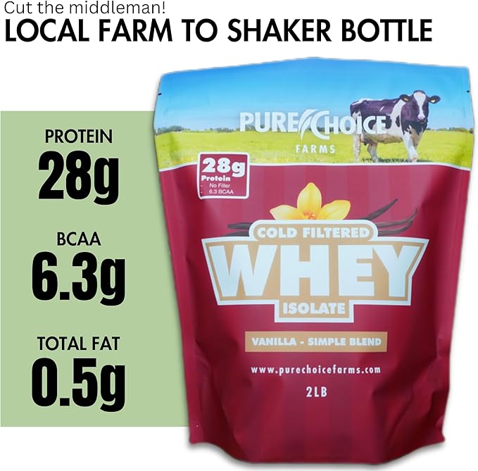 Pure Choice Vanilla Whey Protein Isolate Powder 28g Protein Undenatured Whey 3 Ingredients No Fillers or Artificial Sweeteners (Vanilla 12oz)