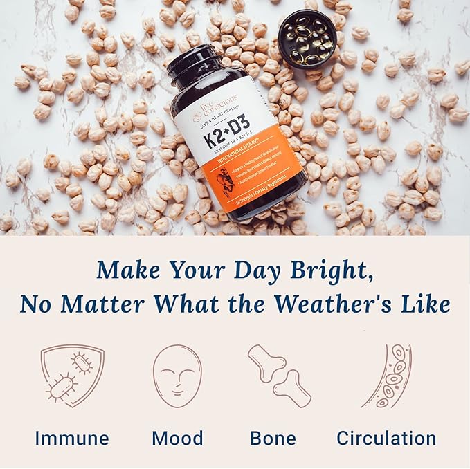Live Conscious Vitamin K2 MK7 with D3 Supplement | Bone &amp Heart Health Support - Patented Vitamin K &amp Vitamin D3 5000 IU - 60 Softgels