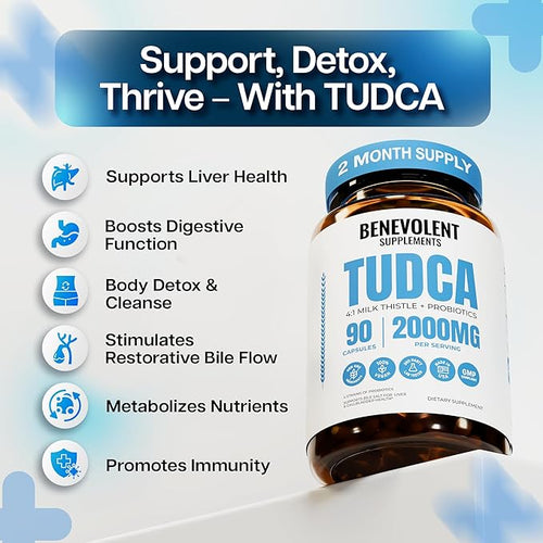2000mg Advanced TUDCA Supplement - Max Absorption TUDCA Bile Salts with 4:1 Milk Thistle and Probiotics - Supports Liver Detox &amp Cleanse Gallbladder Gut &amp Kidney Health - 90 Vegan Capsules