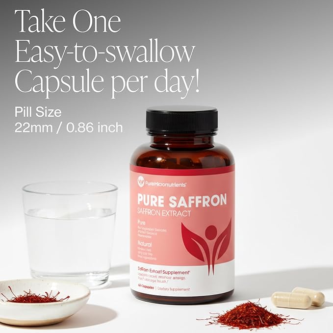 Saffron Supplements - 100% Pure Saffron Extract Capsules - Boost Energy &amp Mood Support Eye &amp Heart Health