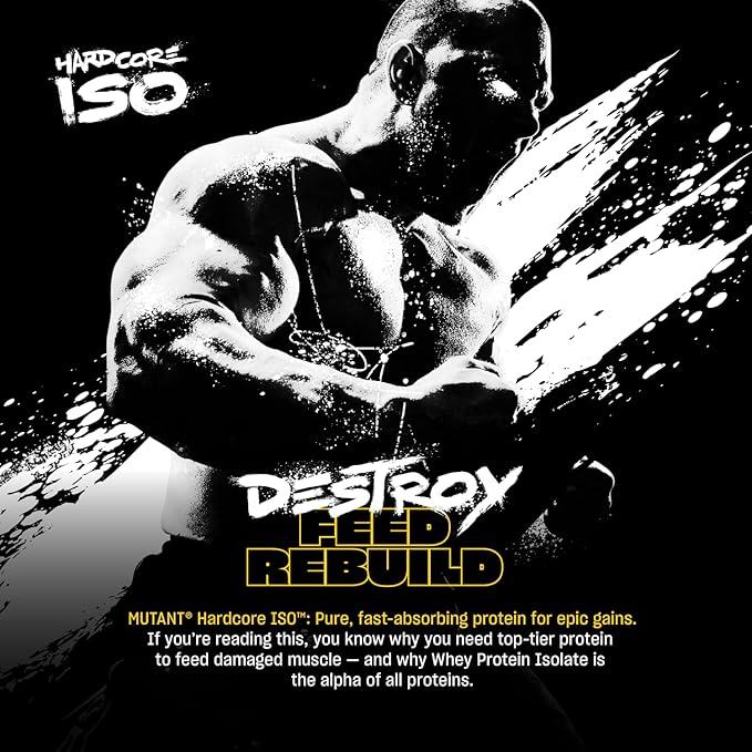 Mutant Hardcore ISO Whey Protein Isolate Powder Acts Fast to Help Recover Build Muscle Bulk and Strength 5 lb - Triple Chocolate