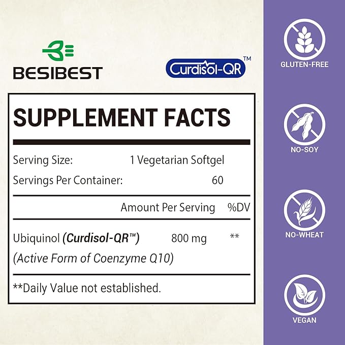 Liposomal Ubiquinol CoQ10 800 MG Softgel High Absorption CoQ10 Ubiquinol Supplement Active Coenzyme Q10 800mg Powerful Antioxidant for Heart &amp Brain Function Energy Production 240 Vegan Softg