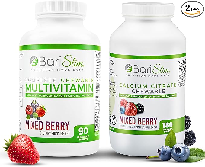BariSlim Chewable Bariatric Multivitamin Tablets - Specially Formulated Chewable Tablets for Patients After Weight Loss Surgery - Easy to Digest &amp Great Tasting Fruit Flavors | Pack of 2