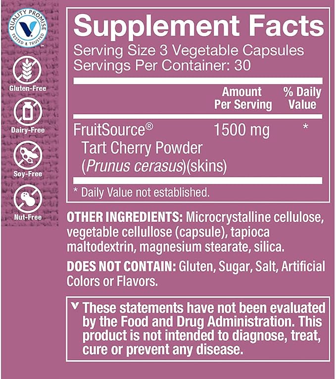 The Vitamin Shoppe Tart Cherry Extract - Post-Workout Recovery &amp Antioxidant | Freeze-Dried Montmorency | 90 Veggie Caps | Non-GMO