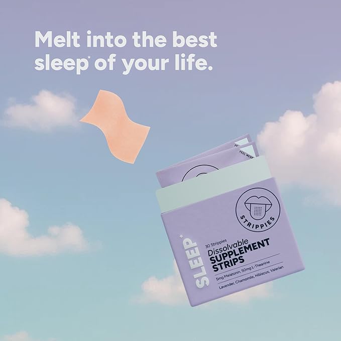 Dissolvable Sleep Strips – Fast-Acting Melatonin 5mg with L-Theanine Lavender Chamomile Hibiscus &amp Valerian – Natural Cranberry Flavor – 90 Strips