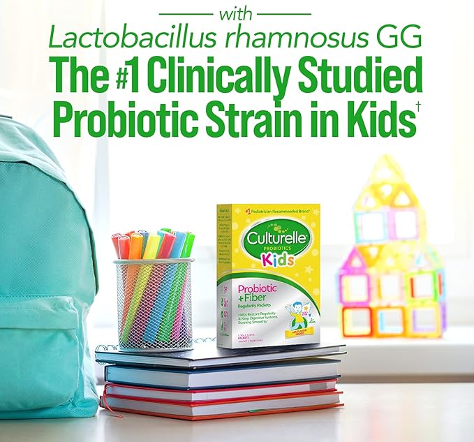 Culturelle Kids Probiotic + Fiber Packets (Ages 3+) - 24 Count - Digestive Health &amp Kids Purely Probiotics Packets Daily Supplement Helps Support Kids’ Immune