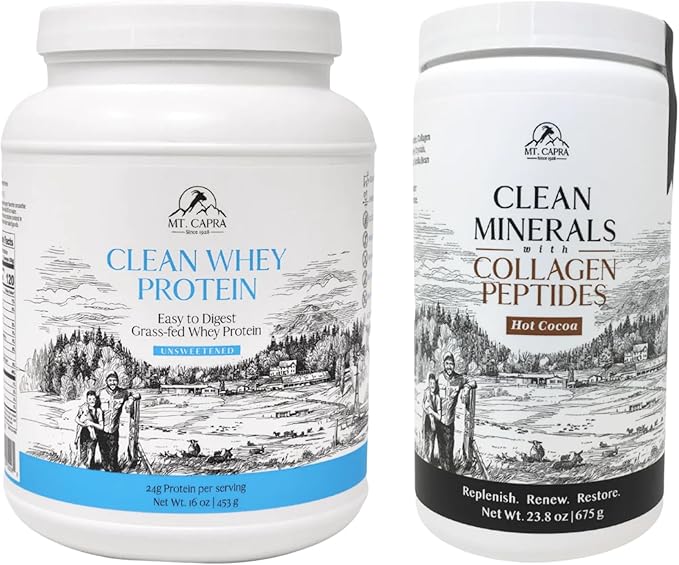 Mt. Capra Clean Whey Protein (Unsweetened) and Clean Minerals with Collagen Peptides (Hot Cocoa)