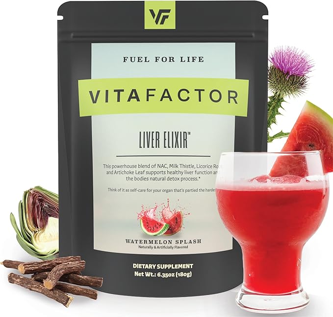 Liver Elixir – Premium Liver Cleanse Detox &amp Repair Powder with 1000mg of Milk Thistle &amp NAC Artichoke Extract Licorice Root - Made in USA - Watermelon (30 Servings)