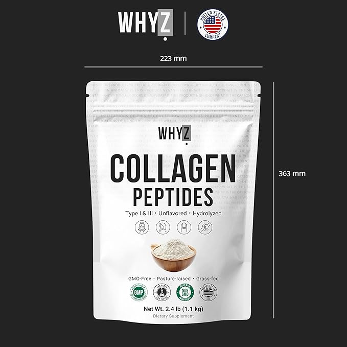 Bovine Collagen Peptides Powder Hydrolyzed Type I &amp III Protein Grass-Fed Pasture-Raised Source Unflavored Collagen Supplement Paleo-Friendly for Active Lifestyles &amp Wellness Non-GMO 2.4lb