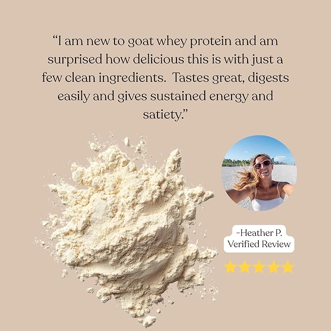 Grass-Fed Pure Goat Whey Protein Powder - Organic Whey Protein Supplement - Easy to Digest - Less Lactose - Soy Free - Vanilla Flavor - 20 Servings