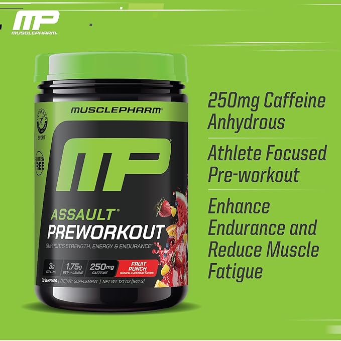 Muscle Pharm Combat 4lb Chocolate Protein and MusclePharm Assualt Fruit Punch Preworkout