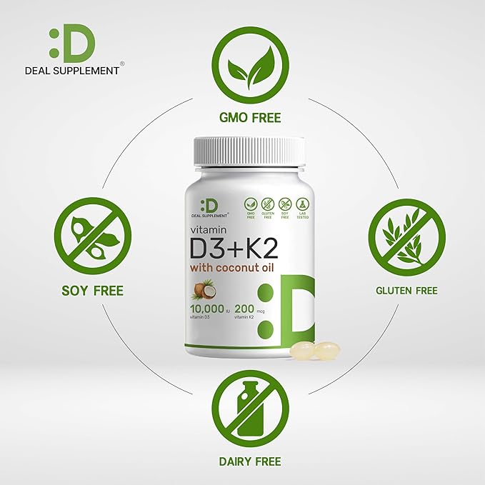 DEAL SUPPLEMENT Vitamin D3 10000iu + K2 200mcg Softgels &amp Magnesium Complex Veggie Capsules Bundle – Essential Sunshine Vitamins with Coconut Oil – High Absorption Chelated Minerals 10-in-1