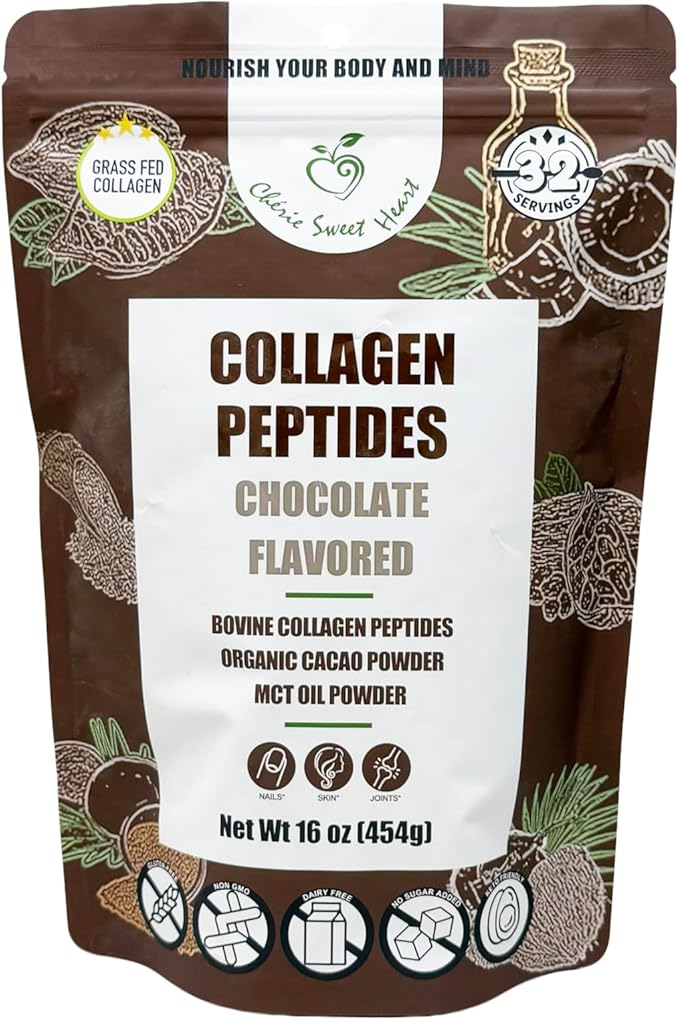Cherie Sweet Heart's Collagen Peptide Powder 1 lb Pure Hydrolyzed Gluten Free Keto and Paleo Friendly Grass Fed Non GMO Chocolate