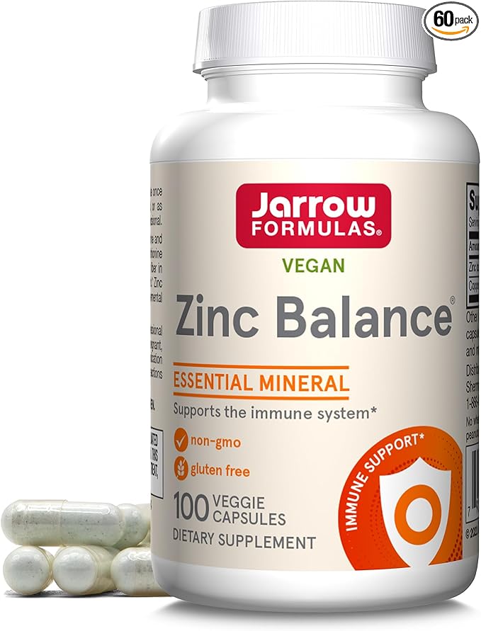 Jarrow Formulas Methyl B-12 5000mcg Cellular Energy Chewables and Zinc Balance Immune Support Capsules Bundle