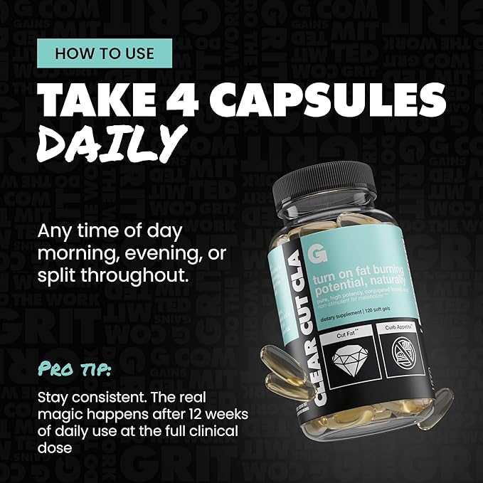 Gains in Bulk Clear Cut CLA Pure Conjugated Linoleic Acid Supplements for Men &amp Women to Support Body Composition &amp Fitness Goals Gluten Free Vegan Non GMO 1000 MG per Capsule 30 Serving