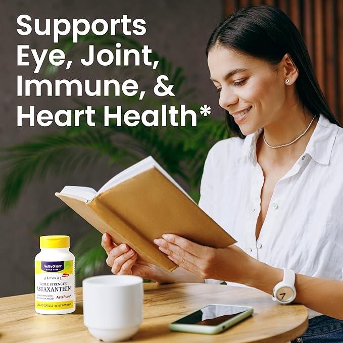 Healthy Origins Astaxanthin 12 mg (Natural Astapure Triple Strength Non-GMO Gluten Free Eye Support Joint Support Immune Support) 60 Softgels