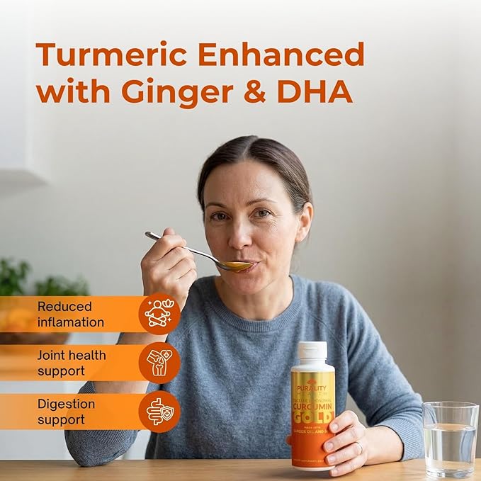 PURALITY HEALTH Curcumin Gold from Turmeric with Ginger Oil &amp DHA Omega-3s Micelle Liposomal Enhanced Absorption Joint Health 15 Day Supply