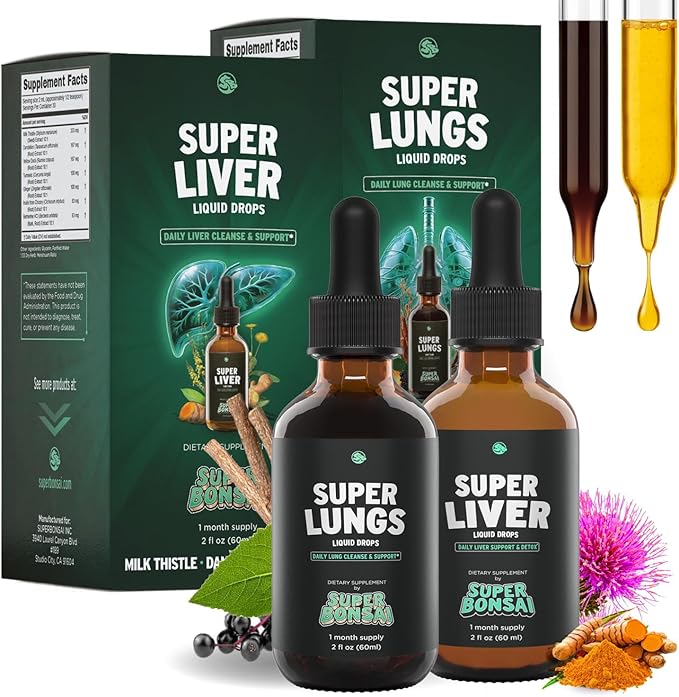 Super Liver &amp Super Lungs Bundle – Natural Herbal Support for Liver Function Lung Health and Daily Wellness – Milk Thistle DHM Ginseng &amp Herbal Extracts – Vegan Non-GMO Formula