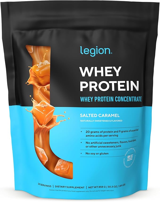 LEGION Whey Protein Powder - Naturally Flavored Whey Protein Concentrate with BCAAs - Supports Muscle Growth &amp Recovery Gluten Free No Added Sugar Protein Powder - Salted Caramel (30 Servings)