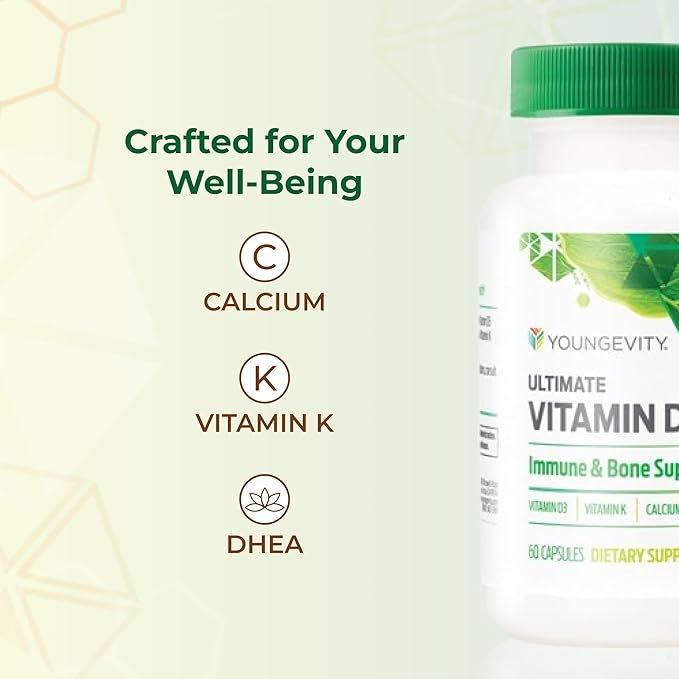 Youngevity Ultimate Vitamin D3 5000 IU with K2 – High-Potency Vitamin D3 Vitamin K2 and Calcium Supplement for Immune Support Bone Density and Heart Health – 60 Capsules
