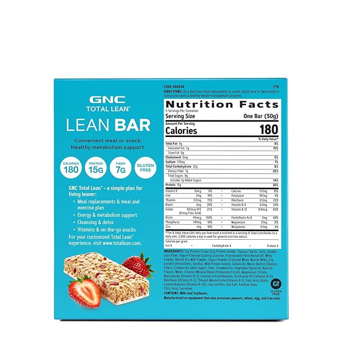 GNC Total Lean Lean Bar Strawberry Yogurt 5 Bars Supports a Healthy Metabolism