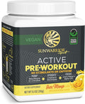 Sunwarrior Pre Workout Powder Energy Drink Non-Stim &amp Caffeine Free | Vegan Plant-Based Supplement | Pump Hydrate Focus Endurance &amp Strength Builder | Yuzu Mango Flavored 30 Serving Active Pre