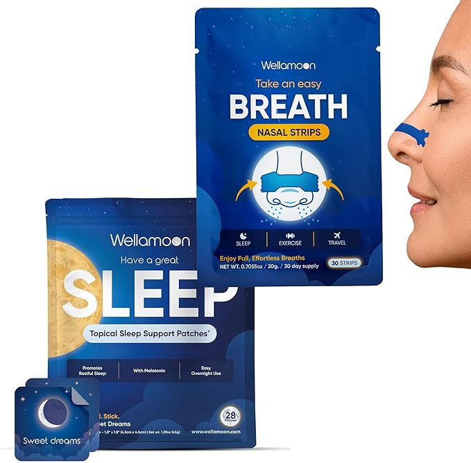 Wellamoon Sleep &amp Nasal Strip Bundle — Night-time Patch + Nasal Breathing Strips for Better Rest &amp Comfort