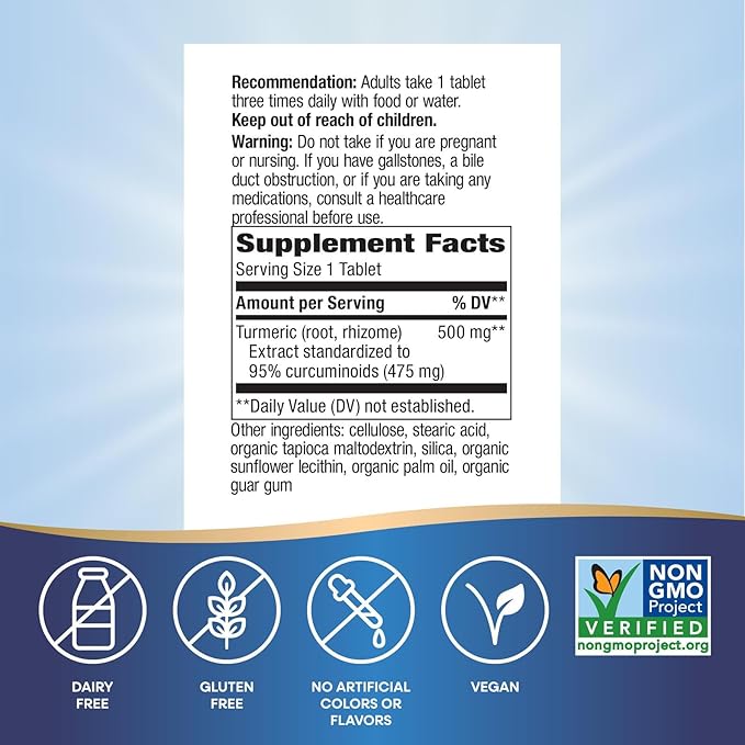 Nature's Way Turmeric Premium Extract - Supports Joint Health* - Non-GMO Project Verified - 500 mg per Serving - Joint Supplement Turmeric Tablets* - Gluten Free - 120 Tablets