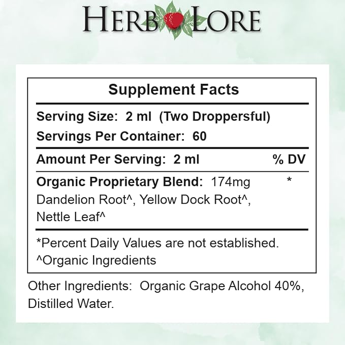 Herb Lore Organic Iron Tonic Tincture – Liquid Iron Drops for Women and Men – Non Constipating Easy on Stomach Plant Based Vegan &amp Alcohol Based (4 fl oz)