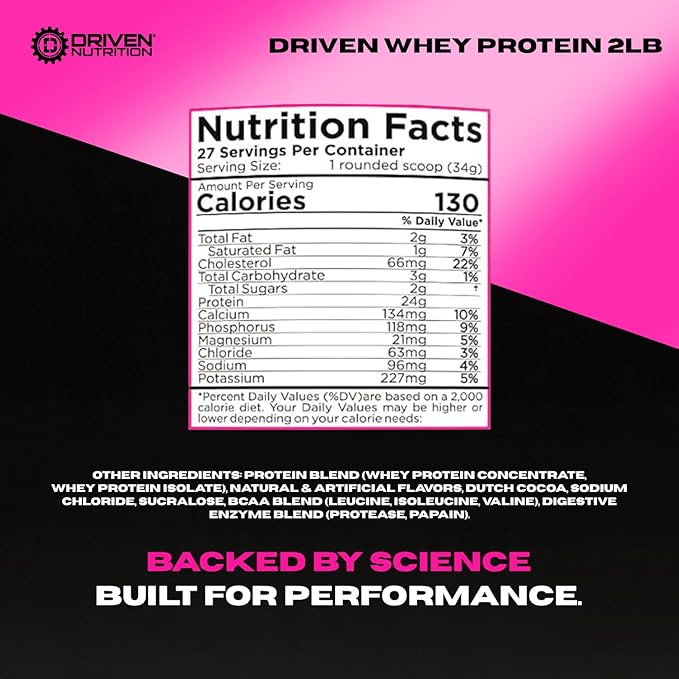 Driven WHEY- Whey Protein Powder: Delicious Clean Protein Shake- Improve Muscle Recovery with 23 Grams of Protein with Added BCAA and Digestive Enzymes (2lb Birthday Cake)