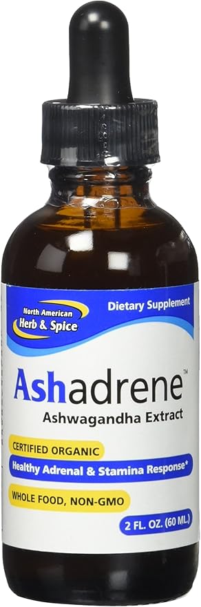 NORTH AMERICAN HERB &amp SPICE Ashadrene - 2 fl. oz. - 100% Raw Ashwagandha Extract - Healthy Adrenal Response Energy Overall Health - Non-GMO Certified USDA Organic - 86 Servings