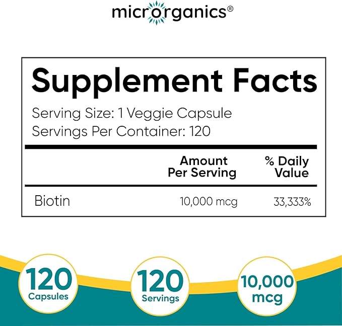 Biotin 10000 mcg Extra Strength – Supports Hair Skin &amp Nail Health and Energy Metabolism – High Potency Vitamin B7 – 120 Vegan Capsules 120 Servings