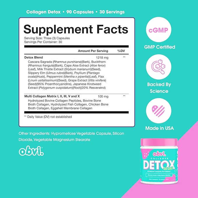 Obvi Collagenic Burn and Detox Colon Cleanse Supplement | Supports Metabolism Energy Focus| Promotes Digestive and Gut Health Bloating Relief Helps Remove Toxins