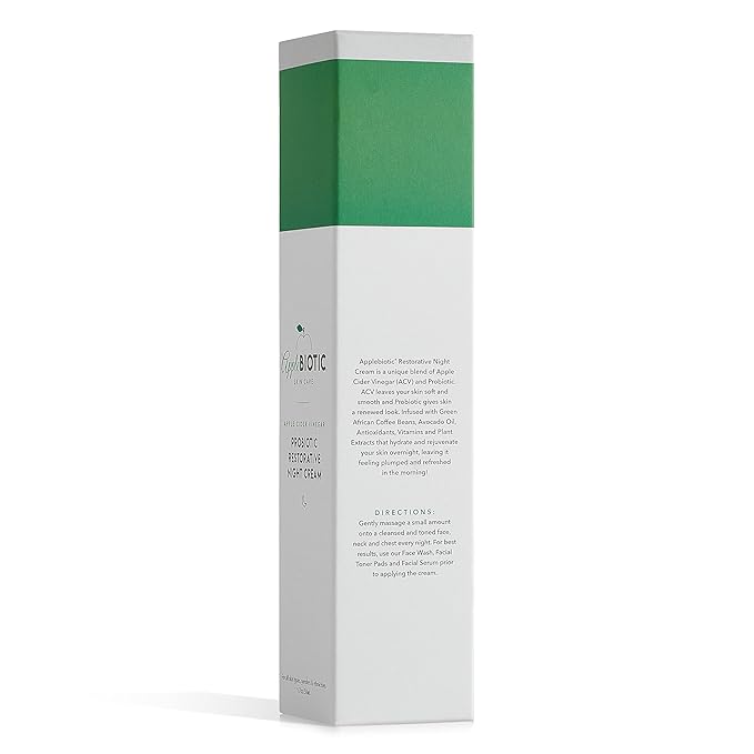 Apple Cider Vinegar Probiotic Restorative Night Cream &amp Face Wash Duo with African Green Coffee Extract Vitamin B3 Green Tea and Chamomile Extract to Firm and Restore for Dry Oily Sensitive Sk