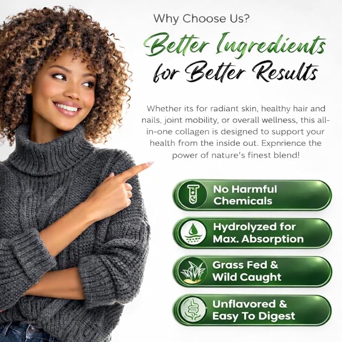Multi Collagen Peptides Powder Unflavored - 5 Types Multi Collagen Complex (I II III V X) - Grass Fed Hydrolyzed Powder Collagen for Hair Skin Nails Joints &amp Gut Health - 30 Servings