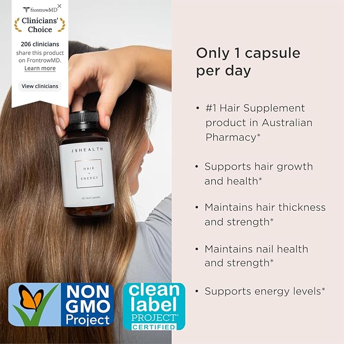 JSHealth Hair Growth Vitamins for Women. Hair + Energy with Kelp Iodine and Zinc. Supports Thickness Strength Energy. Nutritionist-Formulated (60 Capsules)