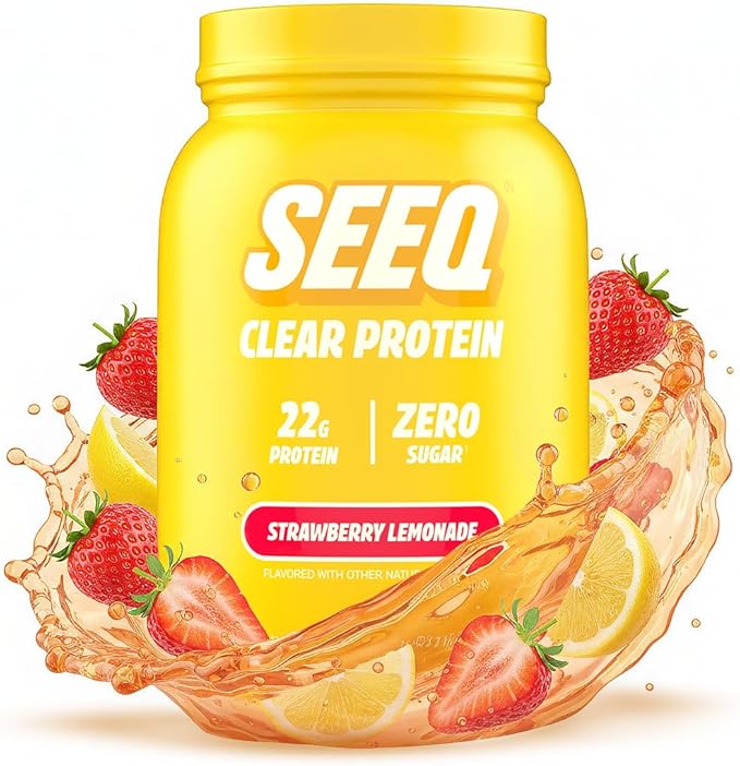 SEEQ Clear Whey Isolate Protein Powder Strawberry Lemonade - 22 Servings 22g Protein Per Serving - 0g Lactose Sugar-Free Keto-Friendly Soy Free - Juice-Like Protein Post-Workout