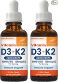 Sandhu's Vitamin D3 K2 Drops for Adults | 5000 IU D3 Liquid 120mcg K2 Supplement 1 Fl Oz (Pack of 2) | D3K2 Supports Superior Absorption Energy Immune Muscle Health for Men &amp Women