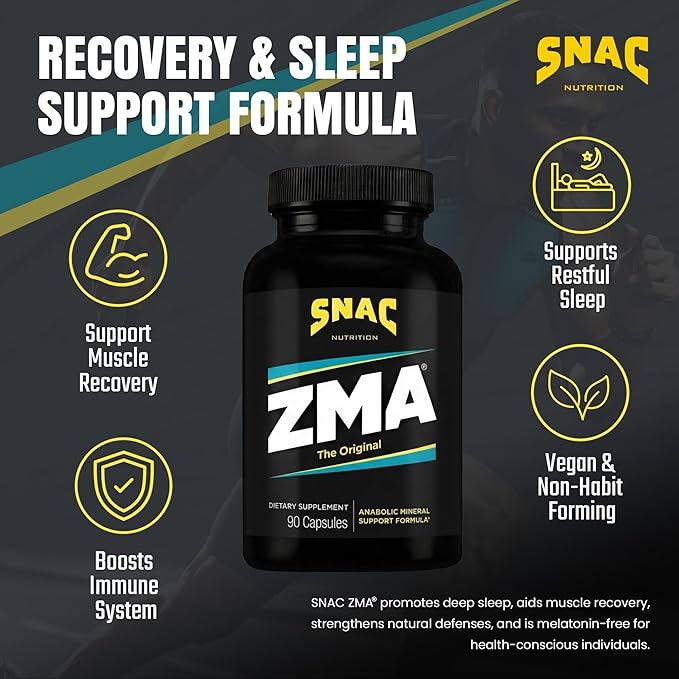SNAC ZMA The Original Sleep &amp Recovery Supplement - Supports Muscle Recovery Restful Sleep Relaxation Stress Relief and Immune Support with Magnesium Zinc &amp Vitamin B6 90 Veggie Capsules