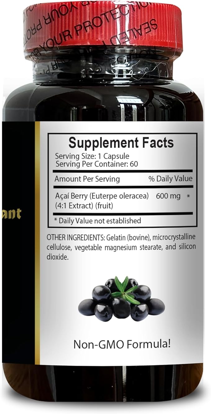 Acai Berry Extract 4:1 Supplement – Concentrated Acai Capsules for Energy Antioxidant Support &amp Wellness - 1 Bottle 60 Capsules