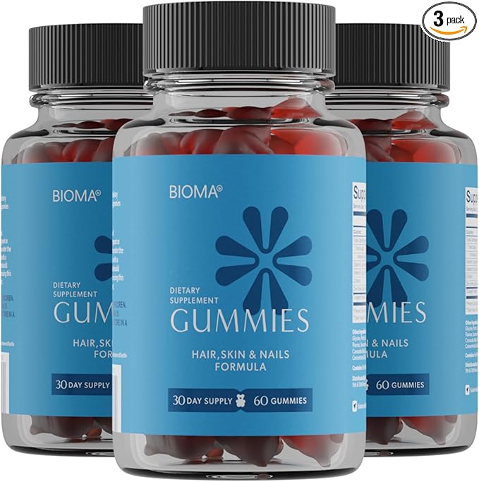 BIOMA Hair Skin &amp Nails Beauty Gummies - Supports Growth &amp Strength with Biotin Collagen Zinc &amp Vitamins C &amp D - Gluten-Free - 180 Gummies (90-Day Supply 3 Pack)