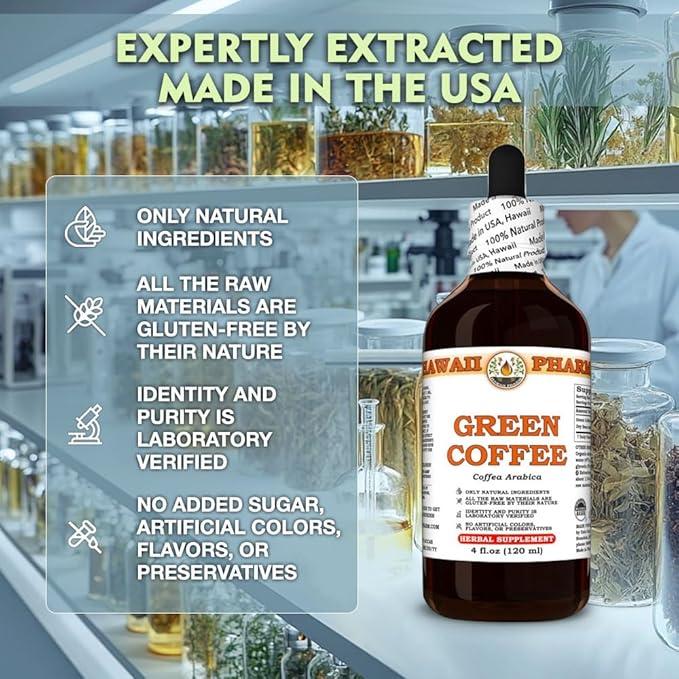 Green Coffee (Coffea Arabica) Dry Bean Tincture Made in Hawaii All Natural Vegan Pure Liquid Extract - 32 fl.oz