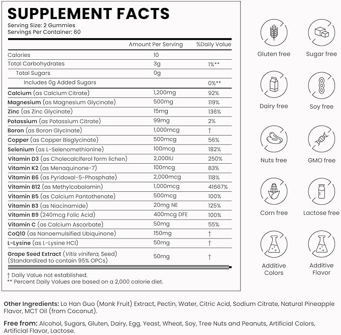 Calcium 1200 mg with Vitamin D3 Gummies Calcium Citrate Supplements for Women &amp Men with Magnesium Zinc Vitamin D3 &amp K2 Potassium Chews for Bone Strength &amp Muscle Support Sugar Free
