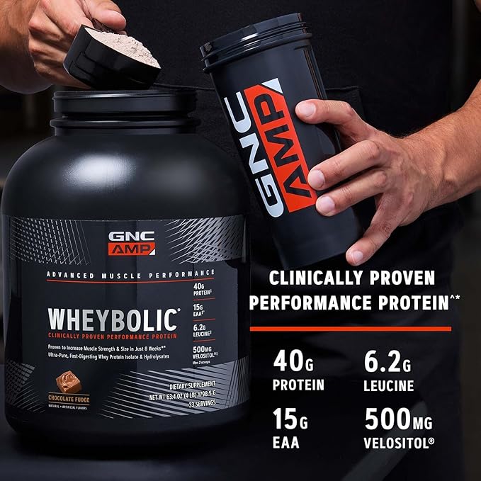 GNC AMP Wheybolic Clinically Proven Protein Powder 40g Whey Protein BCAA Leucine Increases Muscle Strength Muscle Building 3rd Party Tested Gluten Free Natural Vanilla 25 Servings