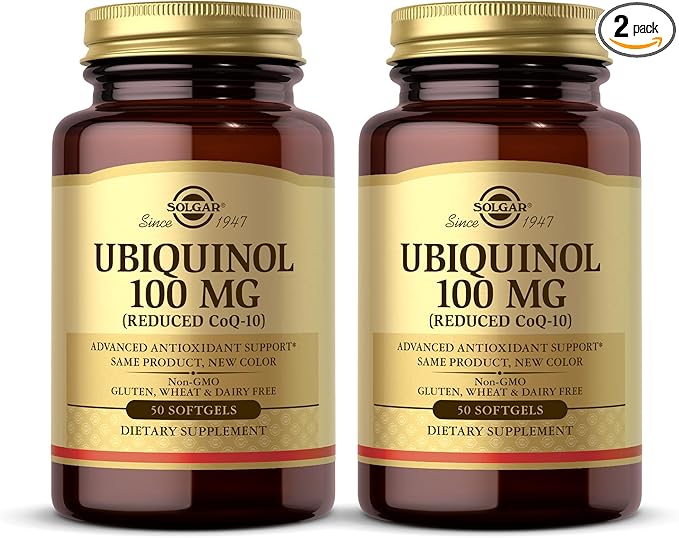 Solgar Ubiquinol 100 mg (Reduced CoQ-10) - 50 Softgels Pack of 2 - Advanced Antioxidant Support - Non-GMO Gluten Free Dairy Free - 100 Total Servings
