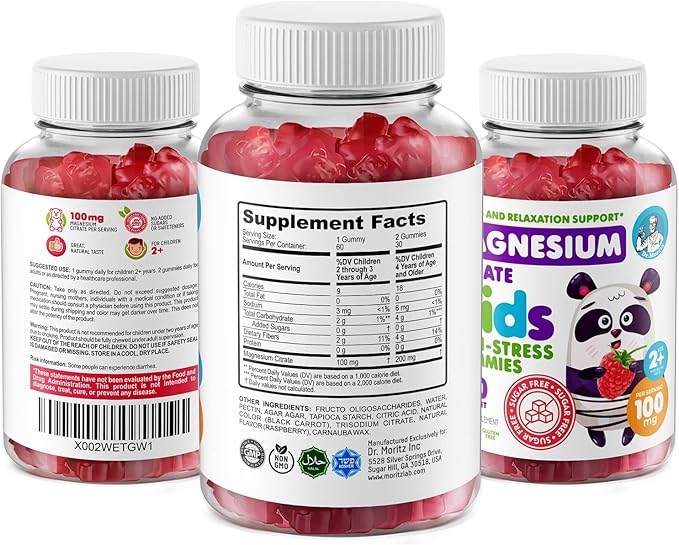 Kids Magnesium 60 Count and Magnesium 60 Count Gummies Sugar-Free - Calm Magnesium Gummies Supplement for Children Sugar-Free Magnesium Calm Chews for Kids &amp Adults