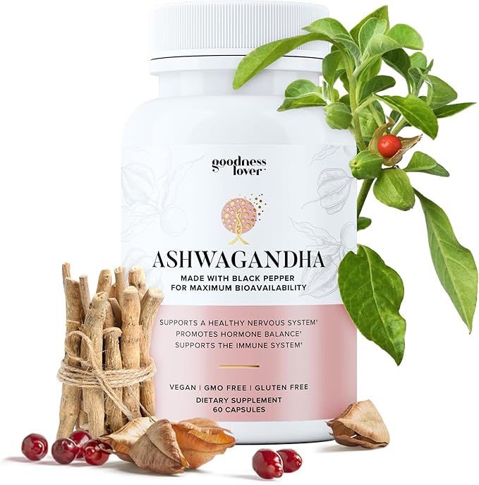 Goodness Lover Ashwagandha Supplement Ashwagandha and Black Pepper Adaptogens to Support Sleep Stress Focus &amp Clarity Calm 30 Servings