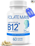 L Methylfolate 7.5mg Plus B12 Methyl - 60 Capsules - 5-MTHF with B12 Methylcobalamin Supplement for Mood Methylation and Cognition - Bioactive Forms of Vitamin B9 &amp B12-2 Month Supply