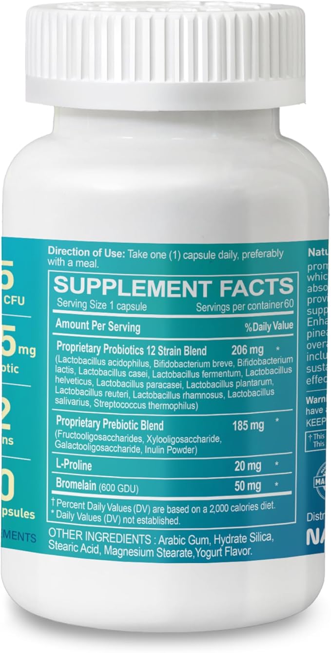 55B Probiotics Premium - 55 Billion CFU 12 Strains 185mg Prebiotic - Immune Support Digestive &amp Gut Health - Supports Occasional Constipation Gas &amp Bloating - 60 Vegan Capsules 60 Day Sup
